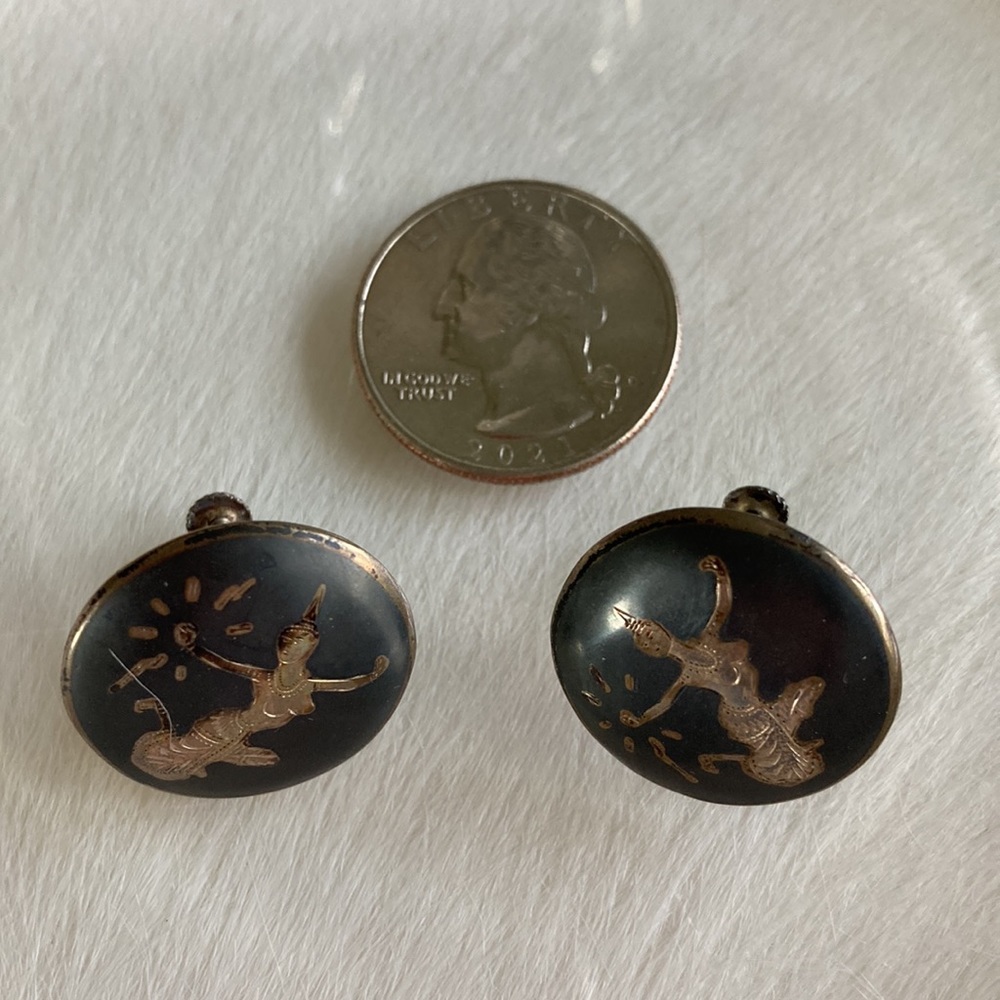 Vtg Niello Siam Sterling Silver Screw Back Earrings - Picture 7 of 8